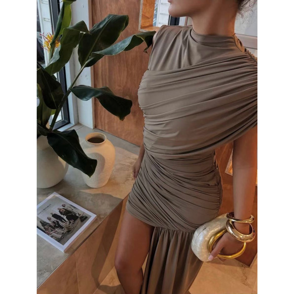 DE LA VALI ravenna mini dress In Taupe US 4 - Picture 2 of 9